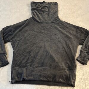 Velour Charcoal Gray Corduroy Funnel Neck Pullover
